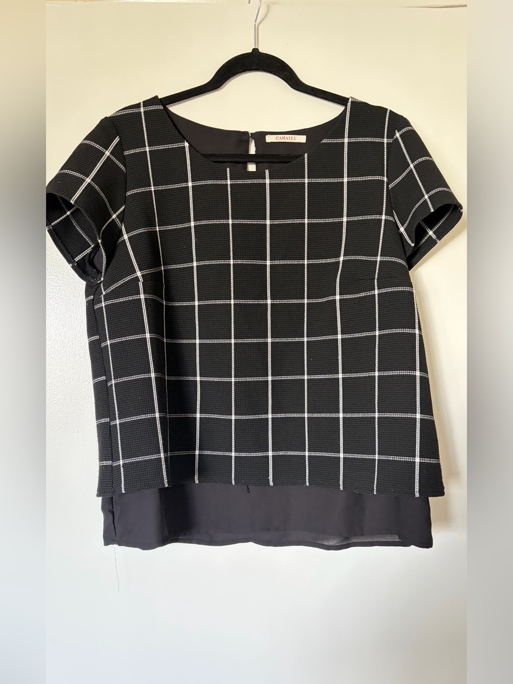 Black Windowpane Layered Blouse by Camaieu